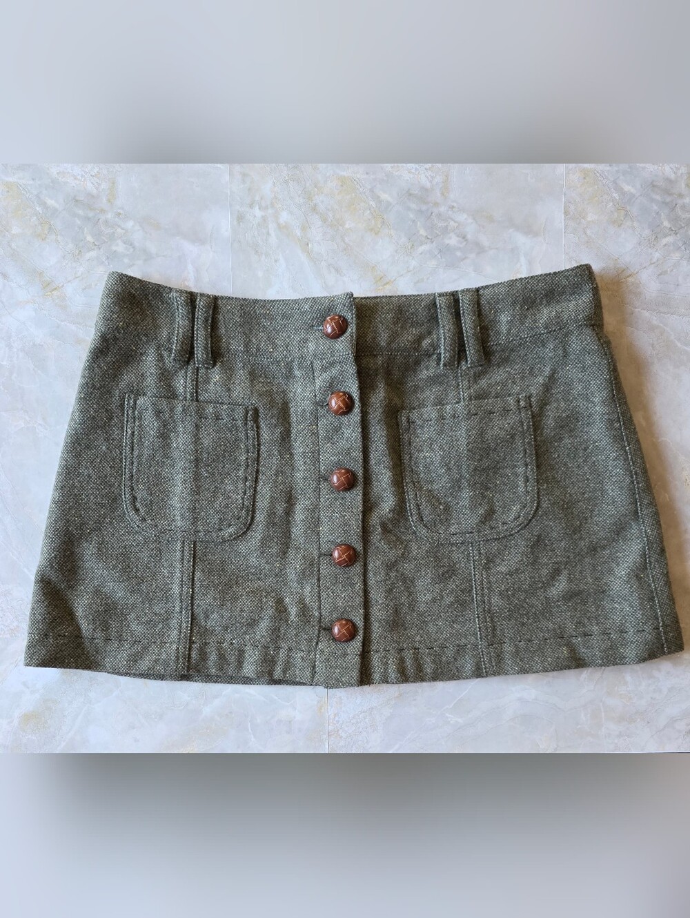 Y2K American Eagle Dark Academia Wool Blend Button Front Mini Skirt Sz 6 Grunge